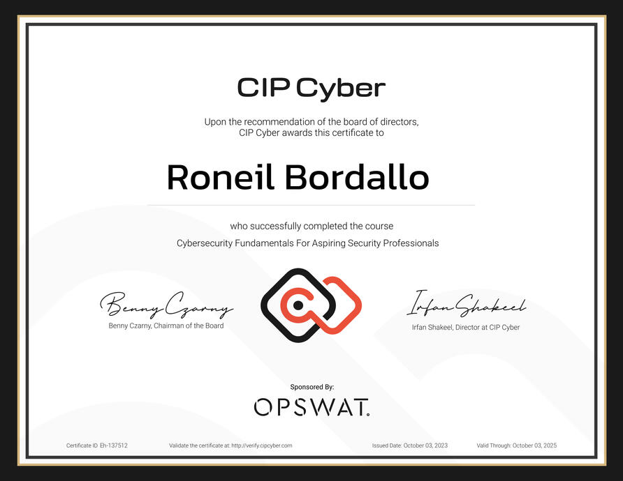 CIP CYBER - CYBERSECURITY FUNDAMENTAL FOR ASPIRING SECURITY PROFESSIONALS
