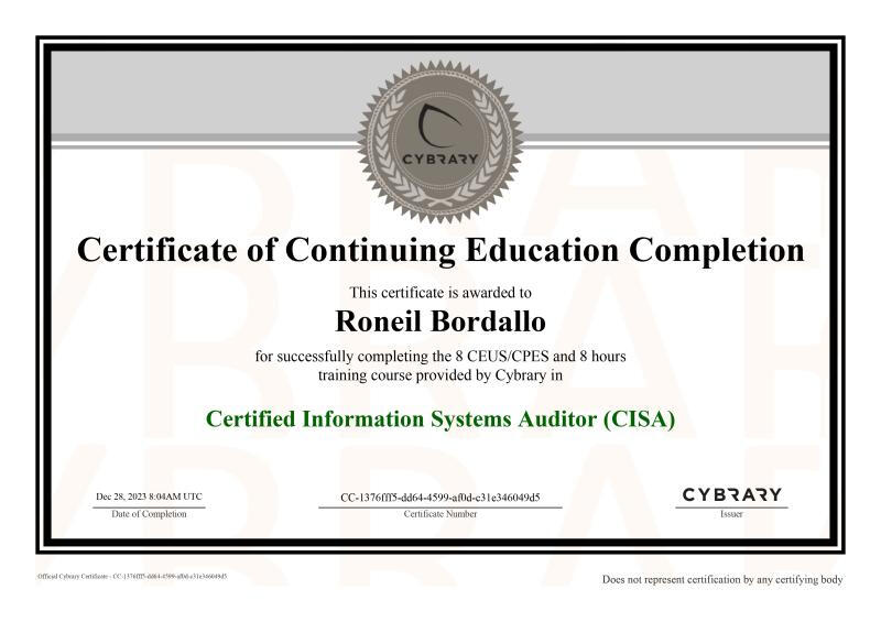 CERTIFIED INFORMATION SYSTEMS AUDITOR