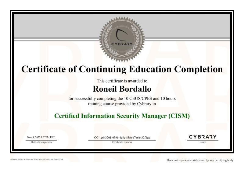 CERTIFIED INFORMATION SECURITY MANAGER